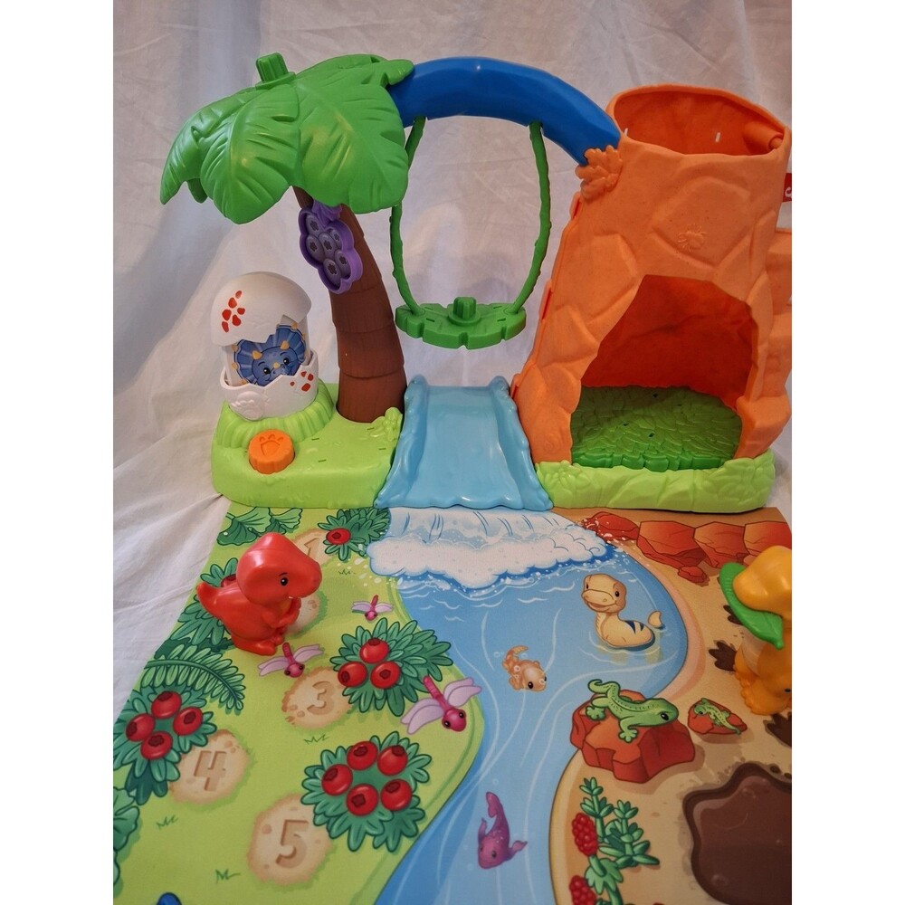 Fisher-Price Little People Dinosaur Village Play Set with Mat 2 Dinosaurs - Picture 2 of 14